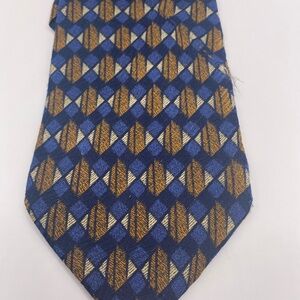 Ermenegildo Zegna Geometric Blue and Gold Tie With pulled thread see pics